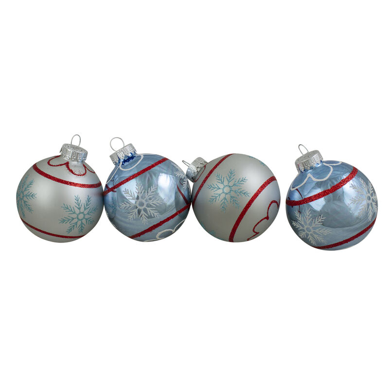 4ct Silver and Blue Snowflake Glass Ball Christmas Ornament 2.75" (70mm) image number 0