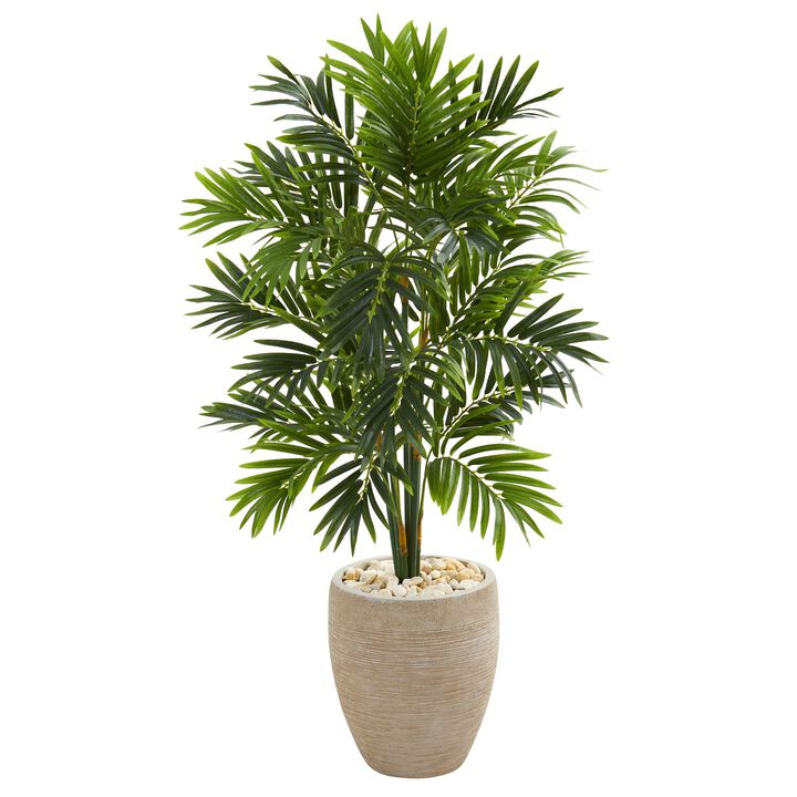 HomPlanti 4 Feet Areca Artificial Palm Tree in Sand Colored Planter