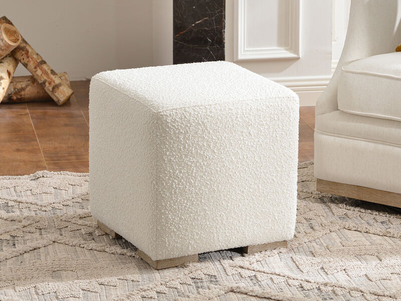 KINWELL 18.5" W Square Boucle Upholstered Ottoman Entryway Footstool image number 1