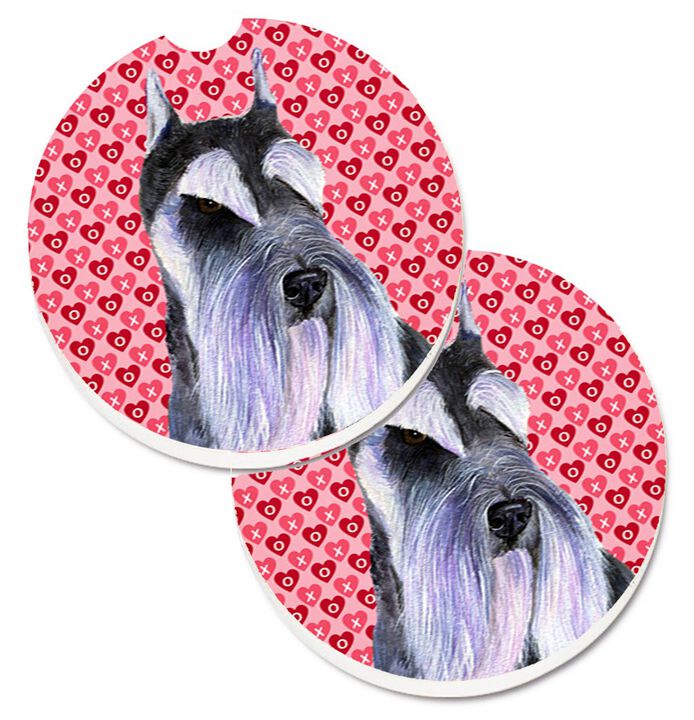 Caroline's Treasures Schnauzer Hearts Love & Valentine's Day Portrait Set of 2 Cup Holder Car Coasters SS4477CARC, 2.56, Multicolor