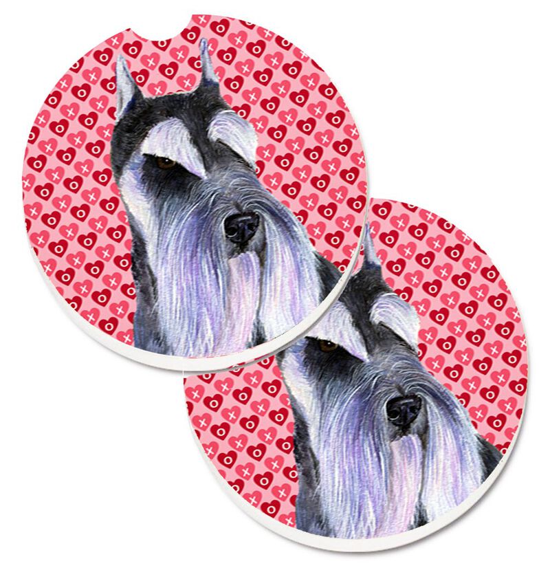 Caroline's Treasures Schnauzer Hearts Love & Valentine's Day Portrait Set of 2 Cup Holder Car Coasters SS4477CARC, 2.56, Multicolor image number 0