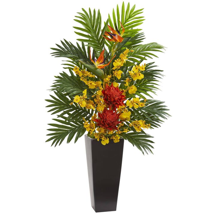 Nearly Natural 35-in Tropical Floral & Orchid Artificial Arrangement in Vase