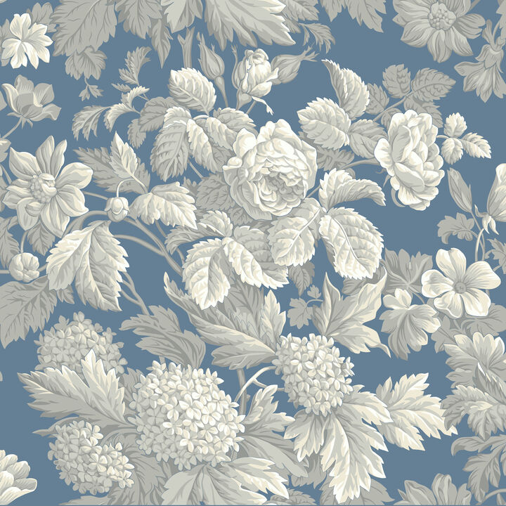 Antique Floral in Wedgewood Blue & Grey Wallpaper