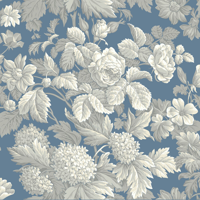 Antique Floral in Wedgewood Blue & Grey Wallpaper image number 0