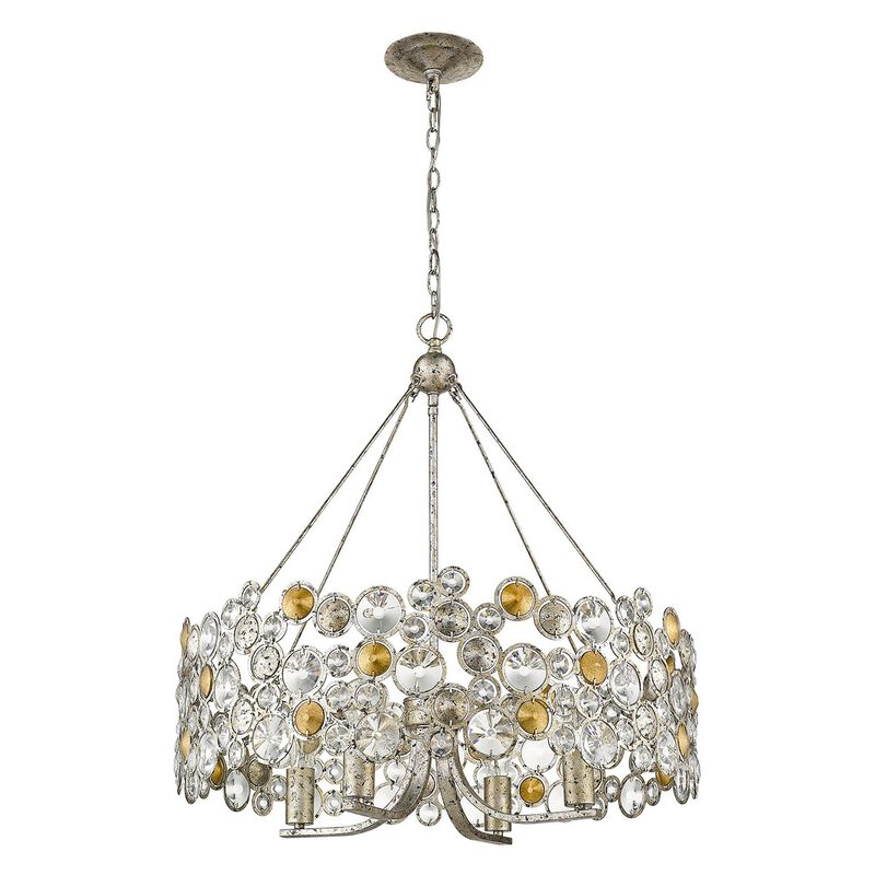 HomeRoots Silver Shaded Four Light Metal and Crystals Dimmable Chandelier With Silver Shades image number 0