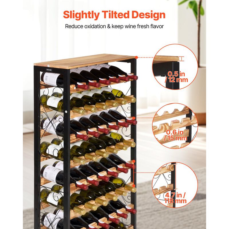 Floor Wine Storage Rack with Wood Top Holds 48 Bottles, 8 Tier Design image number 5