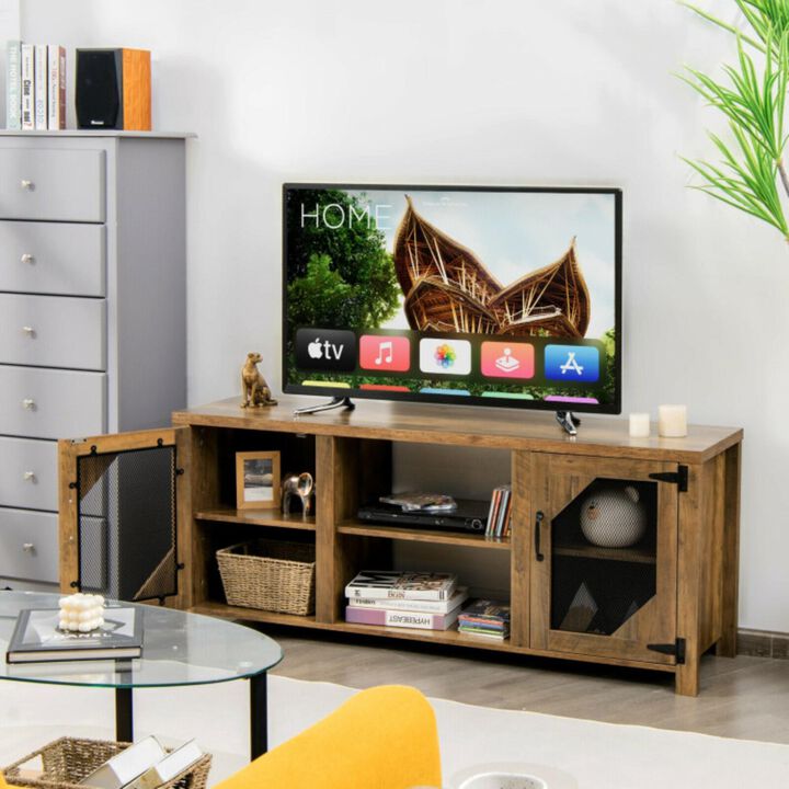 Hivvago TV Stand for TVs up to 65-Inch with 2 Metal Mesh Doors and Ad-Rustic Brown