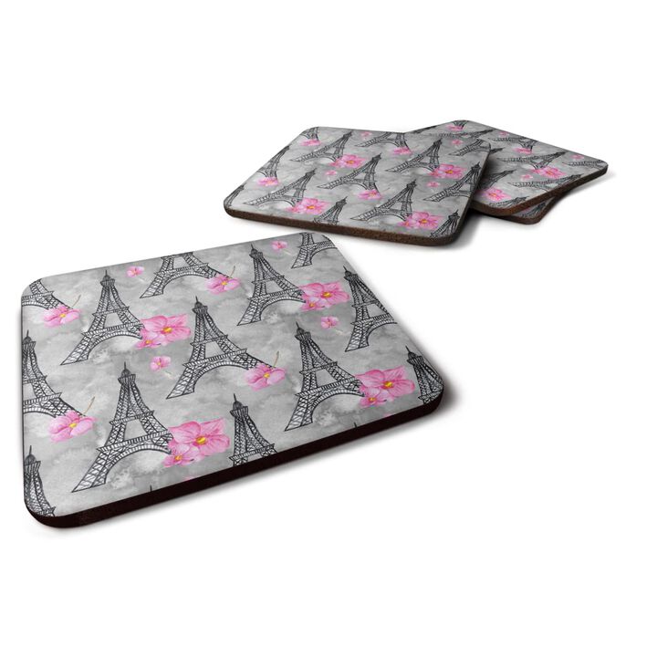 Caroline's Treasures Watercolor Pink Flowers Eiffel Tower Decorative coasters, 3.5, Multicolor