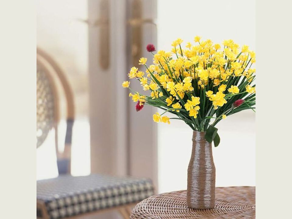 8 Bundle Yellow Artificial Greenery Stems UV Resistant Outdoor Vase Filler