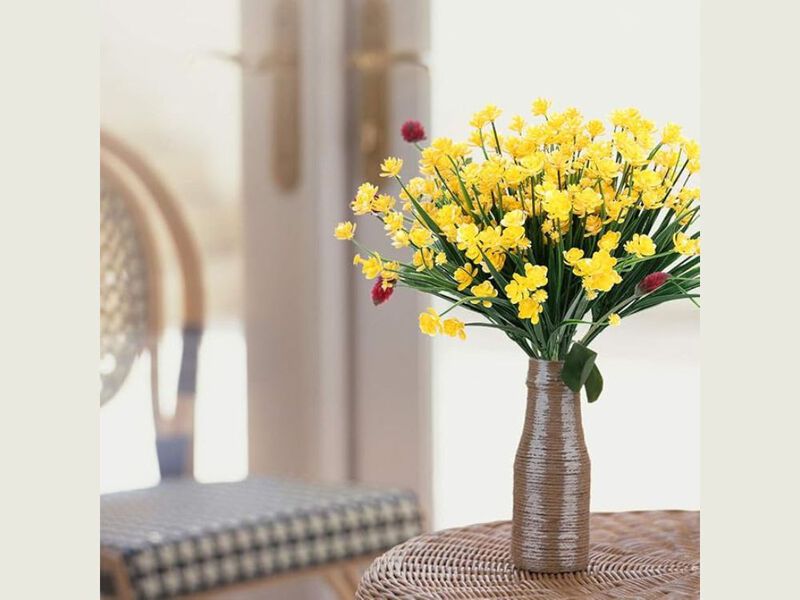 8 Bundle Yellow Artificial Greenery Stems UV Resistant Outdoor Vase Filler image number 1