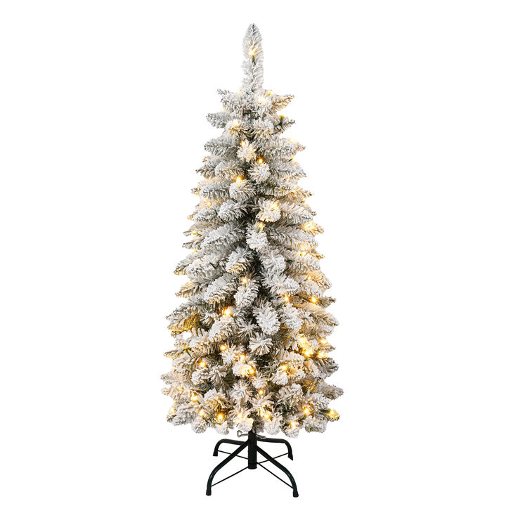 Whisen 3 Pcs Flocked Artificial Christmas Tree Set with Lights, 4ft 5ft 6ft Christmas Snow Tree Set