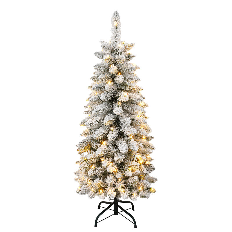 Whisen 3 Pcs Flocked Artificial Christmas Tree Set with Lights, 4ft 5ft 6ft Christmas Snow Tree Set image number 0