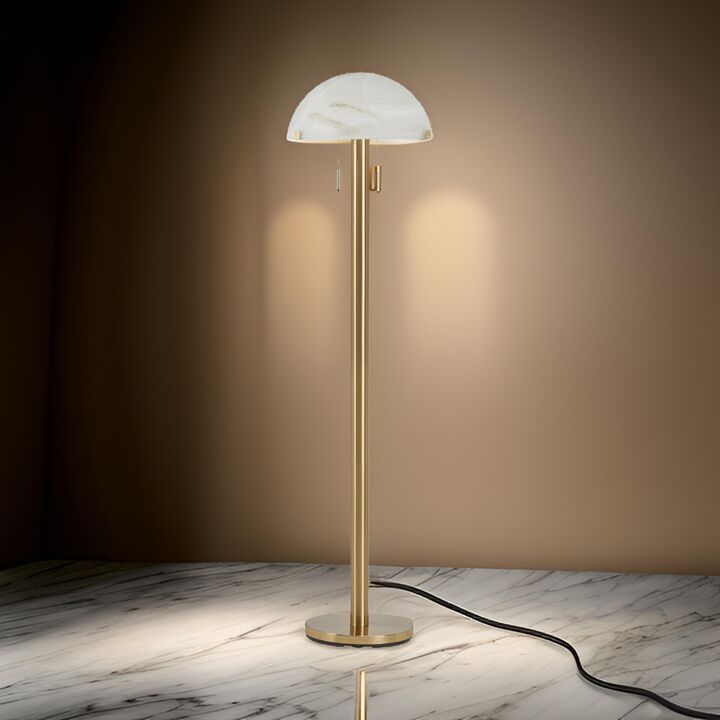 Sein 62 Inch Floor Lamp, Double Pull Chain Switch, Glass Dome Shade, Brass - Benzara