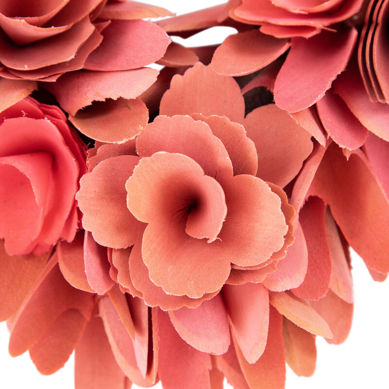 14" Salmon Pink Valentine's Day Wooden Floral Heart Wreath image number 4