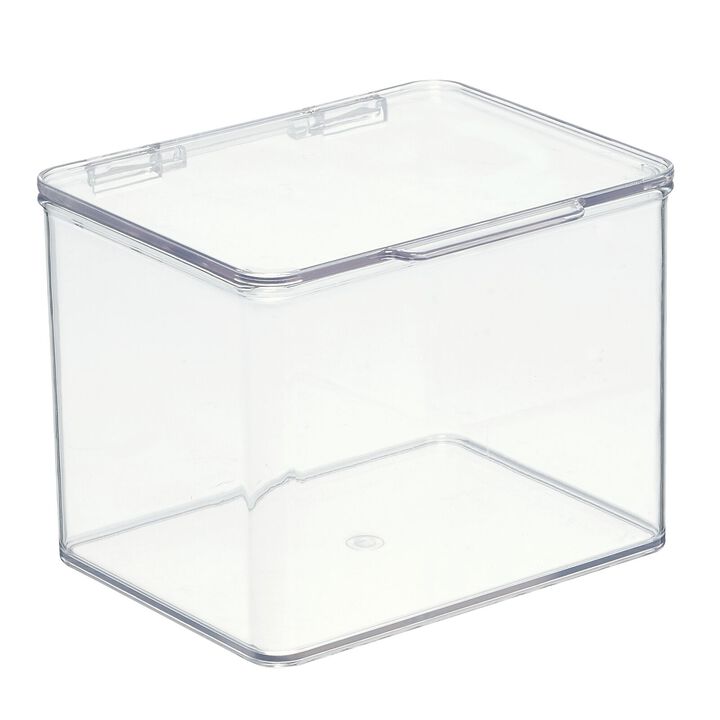 mDesign Small Plastic Home Office Storage Organizer Box with Hinged Lid, Clear