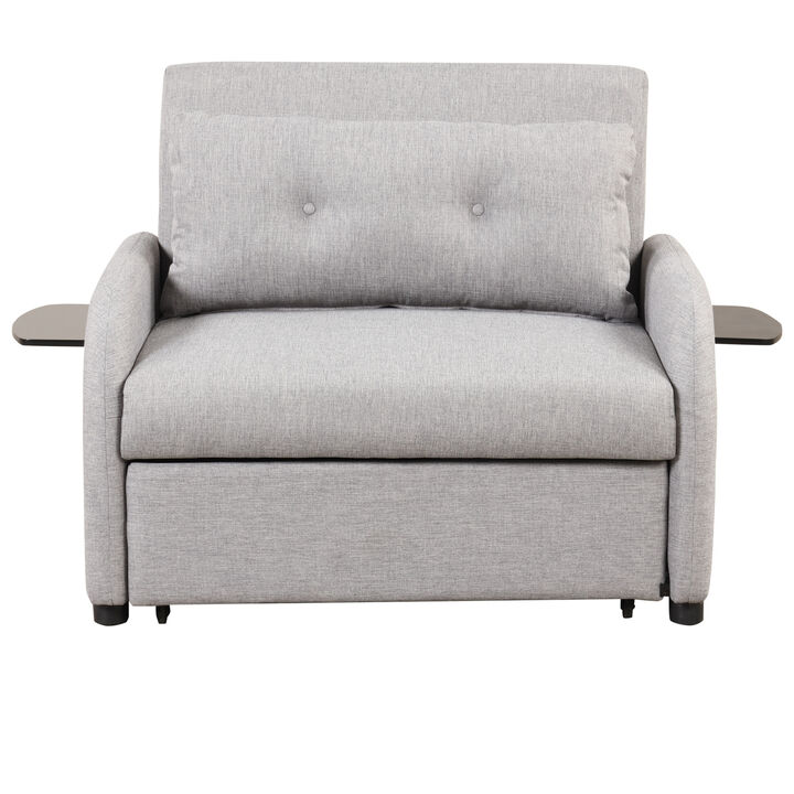 pull out sofa sleeper 3 in 1 with 2 wing table and usb charge for nap line fabric for living room recreation room grey