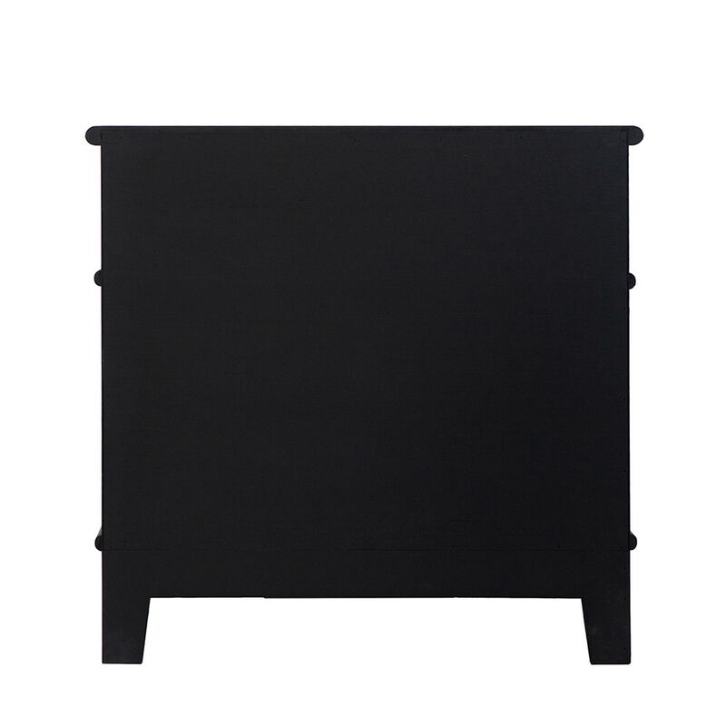 Dana 27 Inch Bedside Table, 2 Rattan Drawers, Pine Wood, Black, Brown - Benzara