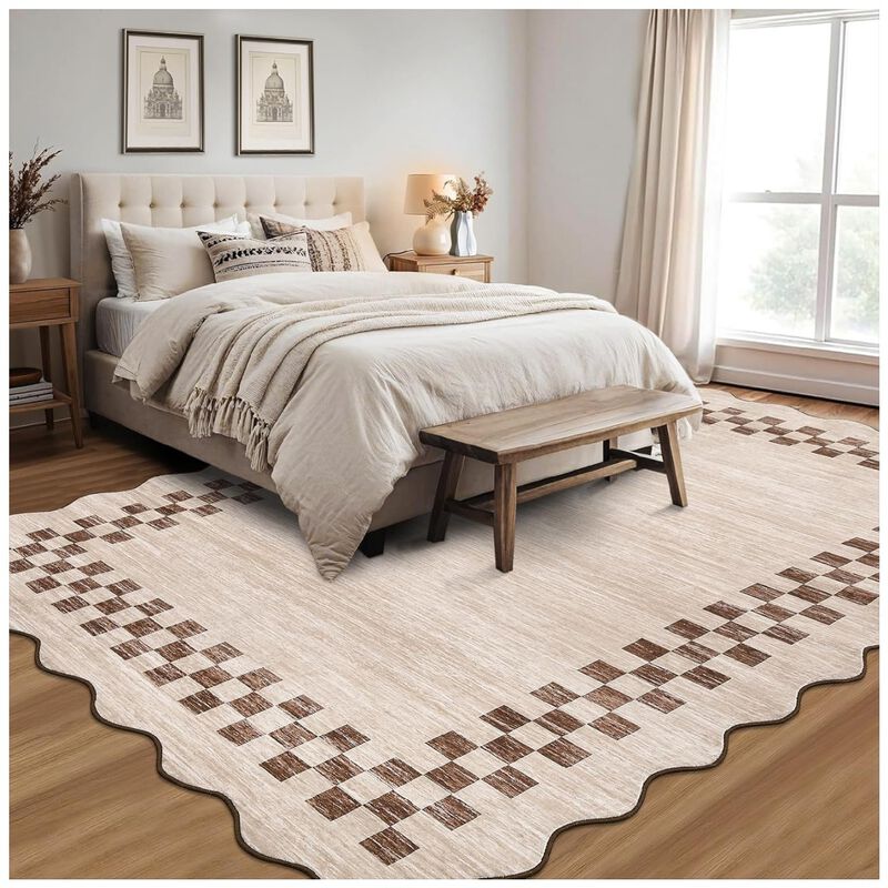 Washable Rugs Modern Geometric Scalloped Throw Carpet for Living Room Stain Resistant Throw Carpet with NonSlip Backing for Nursery Apartment image number 2