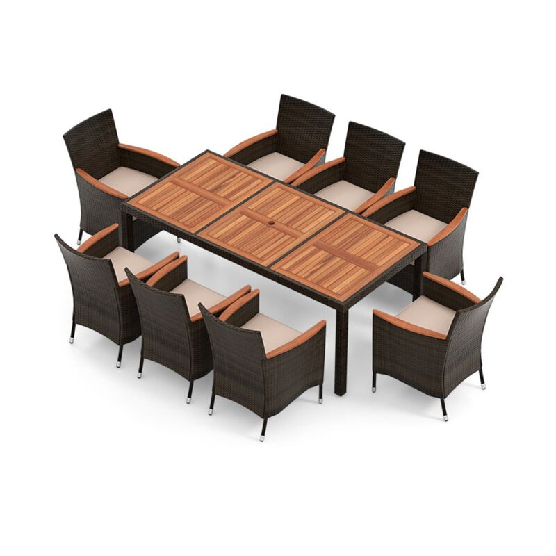 Mondawe 9-Piece Outdoor Classic Dining Set,With 8 Waterproof Chairs & Acacia Table W/ Umbrella Hole