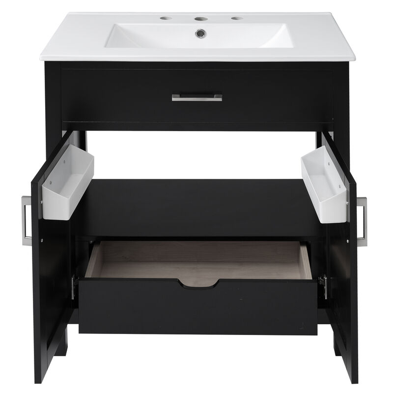 Modern 30-Inch Bathroom Vanity with  Ample Storage and Ceramic Sink - The Perfect Choice for Small Bathrooms
