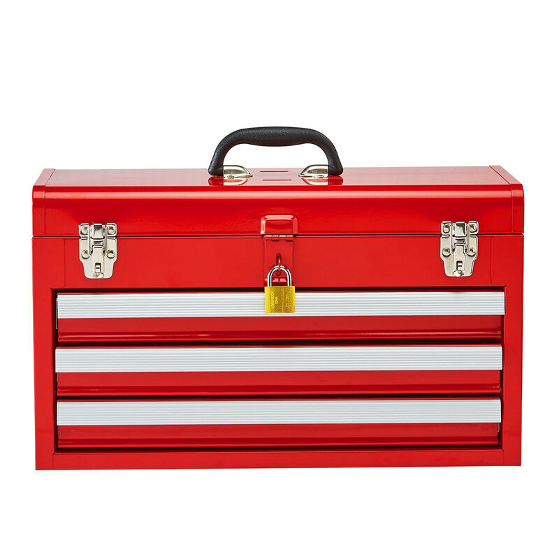 Metal Tool Box with 3 Drawers, Locking Small Tool Chest with EVA Lined Storage-Red image number 0