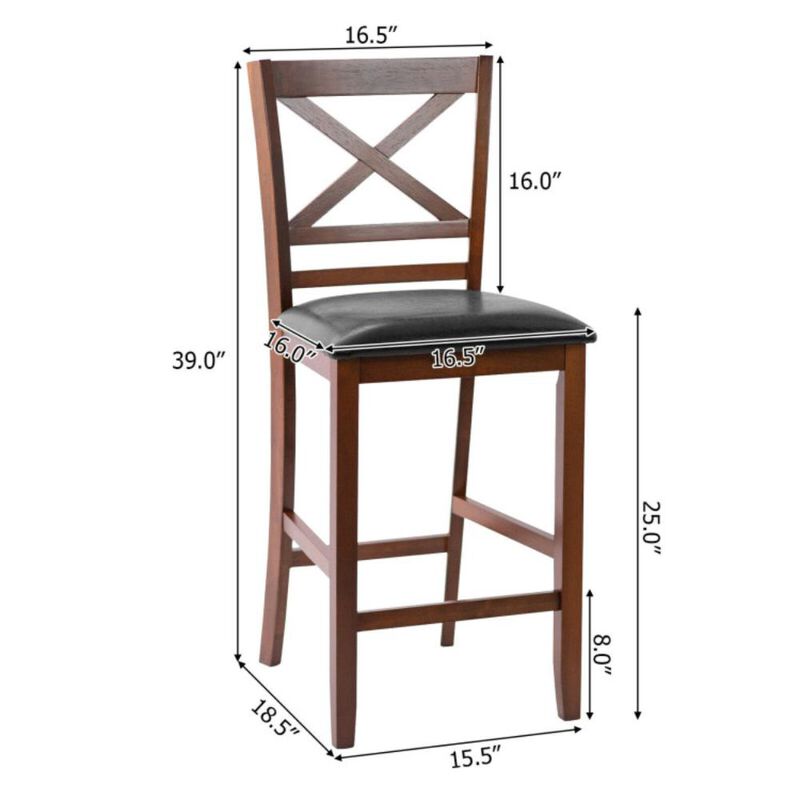 Hivvago Set of 2 Bar Stools 25 Inch Counter Height Chairs with PU Leather Seat