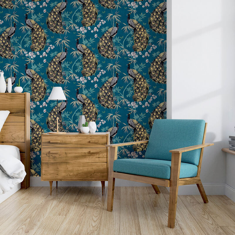 Takara Teal Opulent Peacock Wallpaper image number 1
