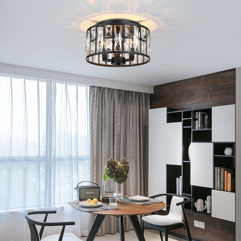 11.89 in Modern Glam 3-Light Dimmable Crystal Flush Mount Ceiling Light image number 7