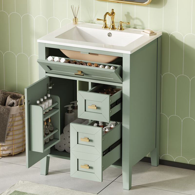 Merax Compact Bathroom Storage Vanity with Left Door Rack Cabinet & 2 Right Drawers image number 2