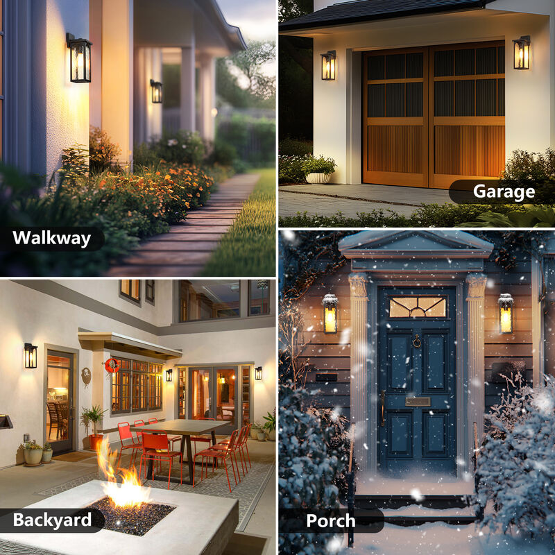 15" Modern Industrial Sand Black 1-Light Dimmable Outdoor Wall Lantern with Water-Ripple Glass image number 8
