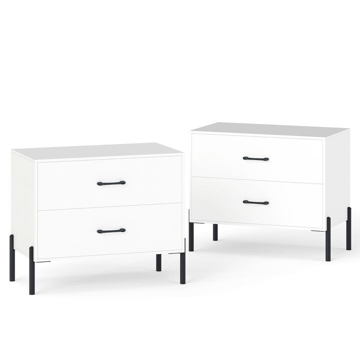 Set of 2 Modern Wooden Nightstands with 2 Drawers for Bedroom Storage