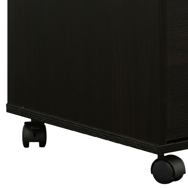 25 Inch 2 Drawer Wood File Cabinet, Printer Stand with Open Cubby , Rolling Caster Wheels, Dark Brown-Benzara