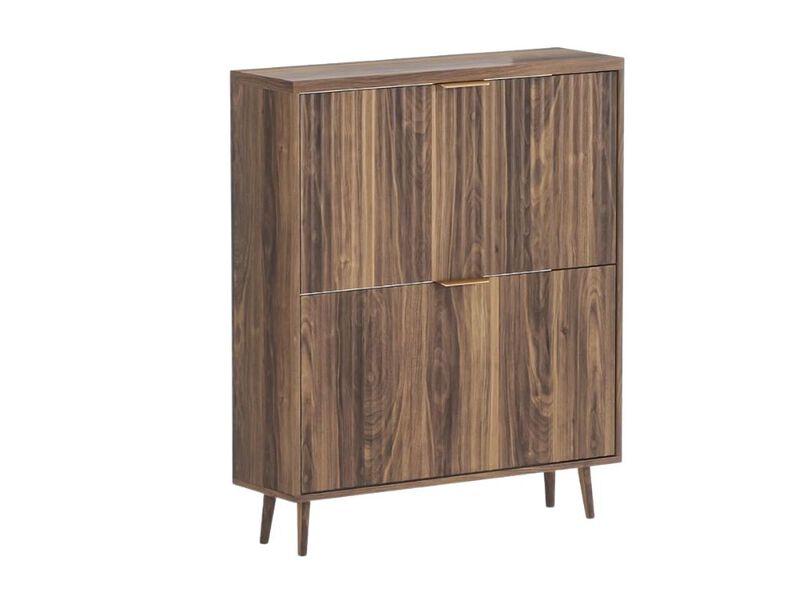 Slim Entryway Wood Shoe Storage Cabinet Flip Drawer Walnut image number 0