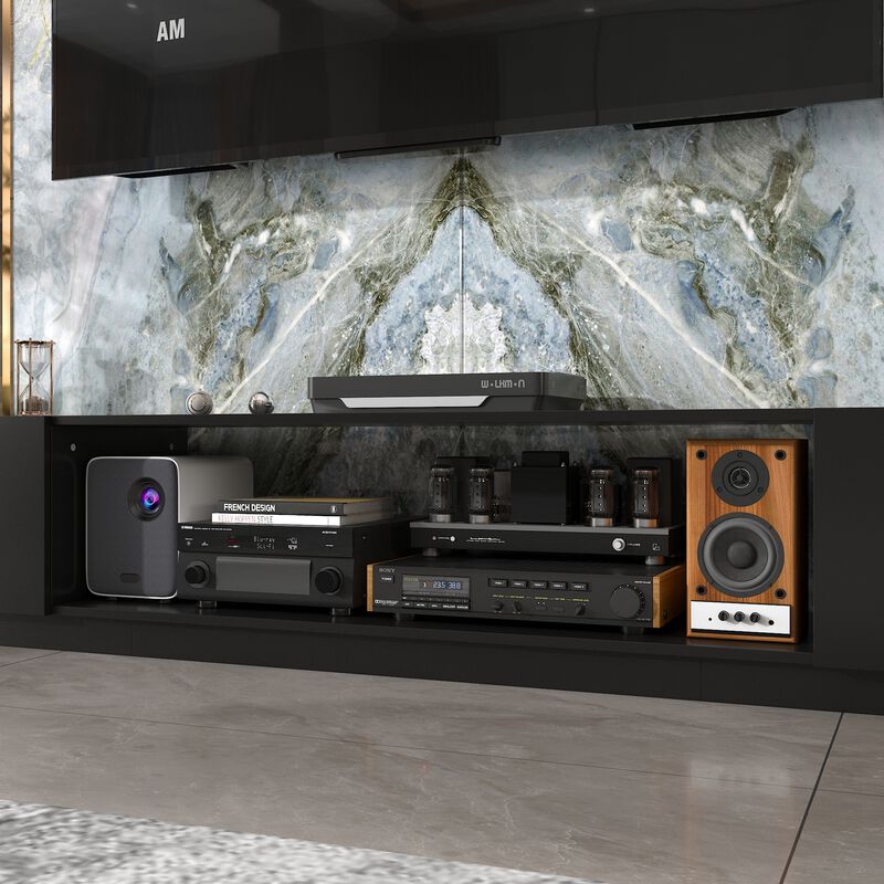 FUFU&GAGA Modern Black 2-Drawer 1-Shelf TV Cabinet (109.4" W x 15.7" D x 14.9" H), Black