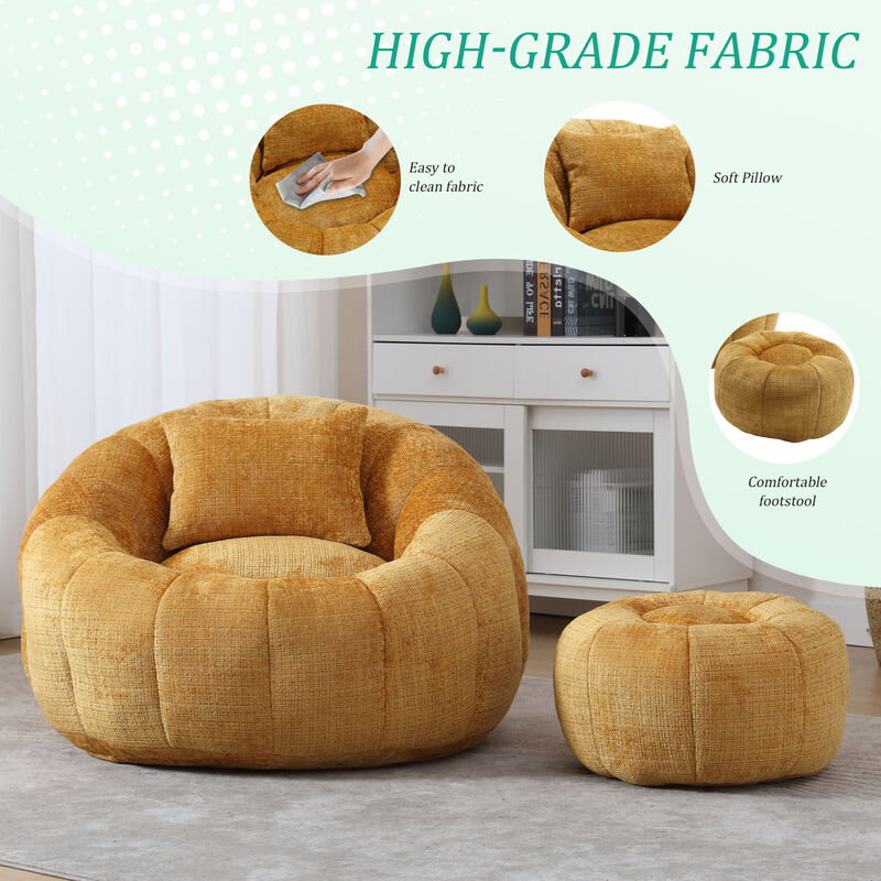 GOODSILO Modern Round Bean Bag Chair with Ottoman Comfortable Single Sofa Reading Lounger image number 3