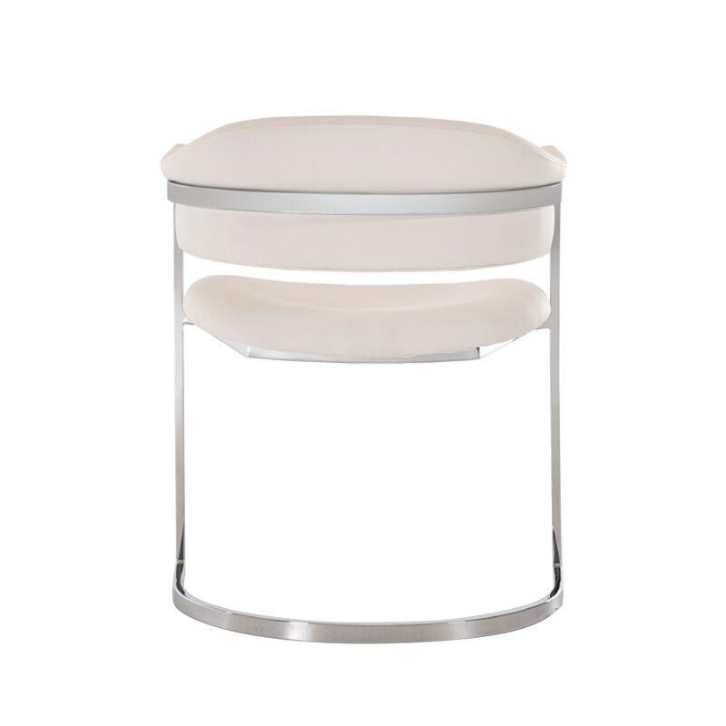 Ava Modern Dining Chair, Metal Cantilever Base, White Faux Leather, Chrome-Benzara