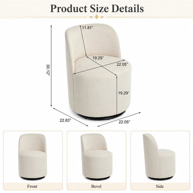 GOODSILO 360 Degree Swivel Armless Upholstered Accent Chair, Drum Seating for Dining, Bedroom, Living Room, Vanity, Small Spaces image number 1