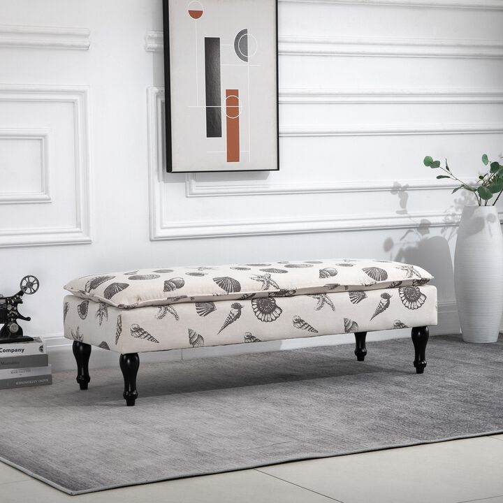 Linen-Touch Upholstered Fabric Ottoman Bench Bed Stool for Bedroom  Entryway  Living Room  Beige with Seashells