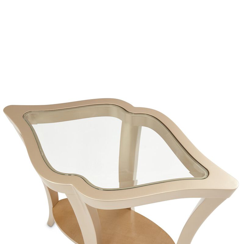 Michael Amini Malibu Crest End Table with Glass Top - Chardonnay