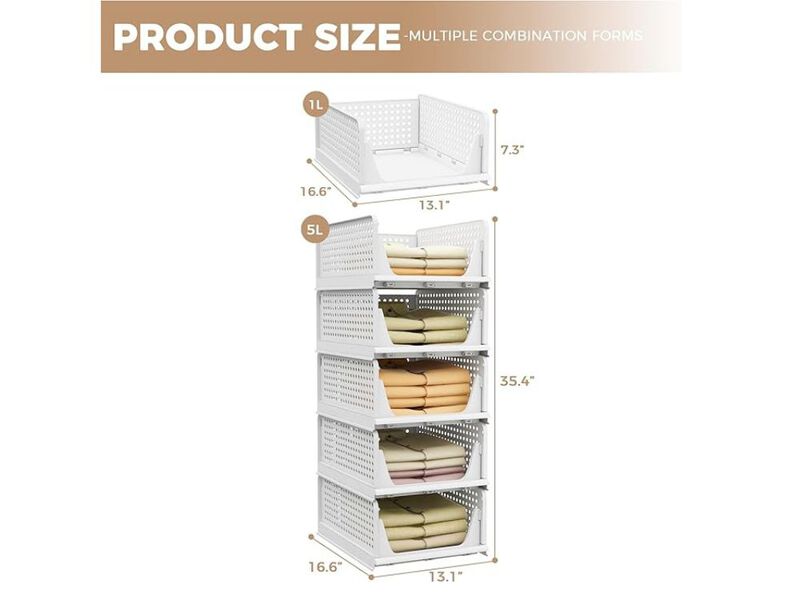 5-Pack Stackable Plastic Storage Bins | Closet Organizer and Shelf Storage Bins image number 2