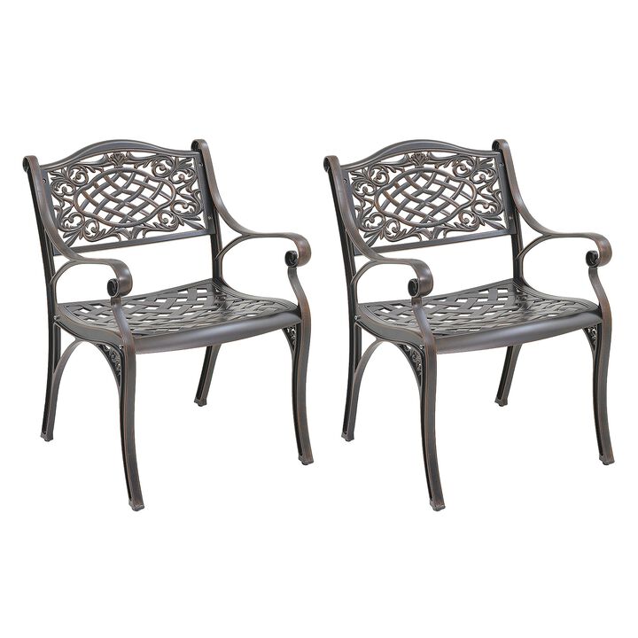 MOMDAWE Cast Aluminum Stationary Dining Chairs Outdoor Dining Armchair（Set of 2）
