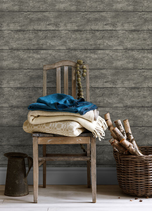 Cabin Charcoal Wood Planks Wallpaper