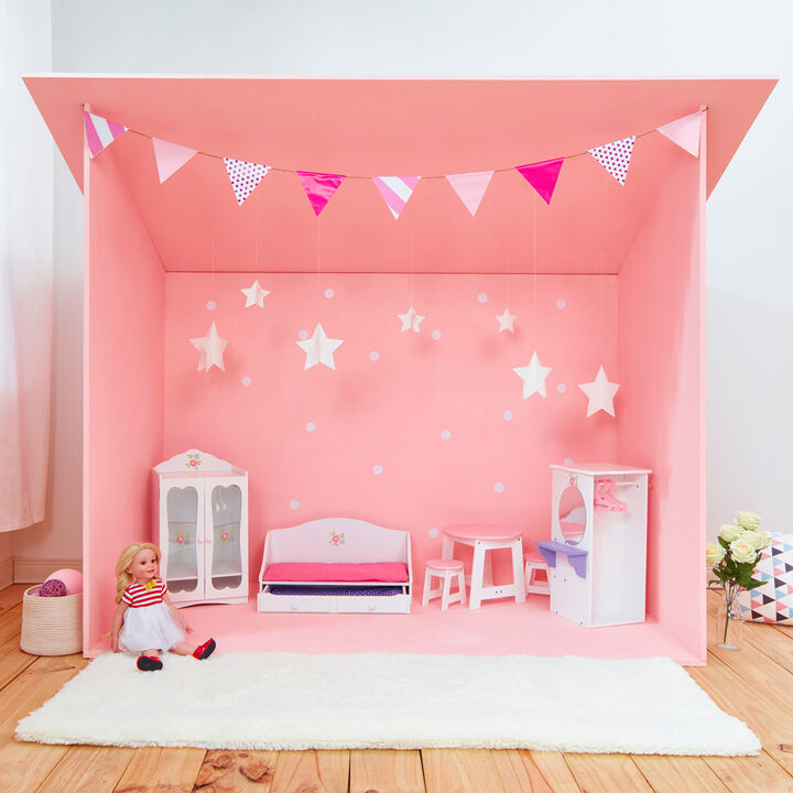 Olivia's Little World Trundle Day Bed with Bedding for 18" Dolls, White/Pink