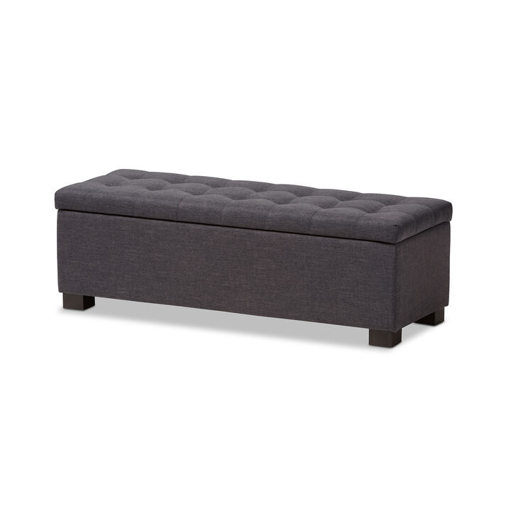 Baxton Studio Roanoke Modern Dark Grey Fabric Upholstered Grid Tufting Storage Ottoman Bench