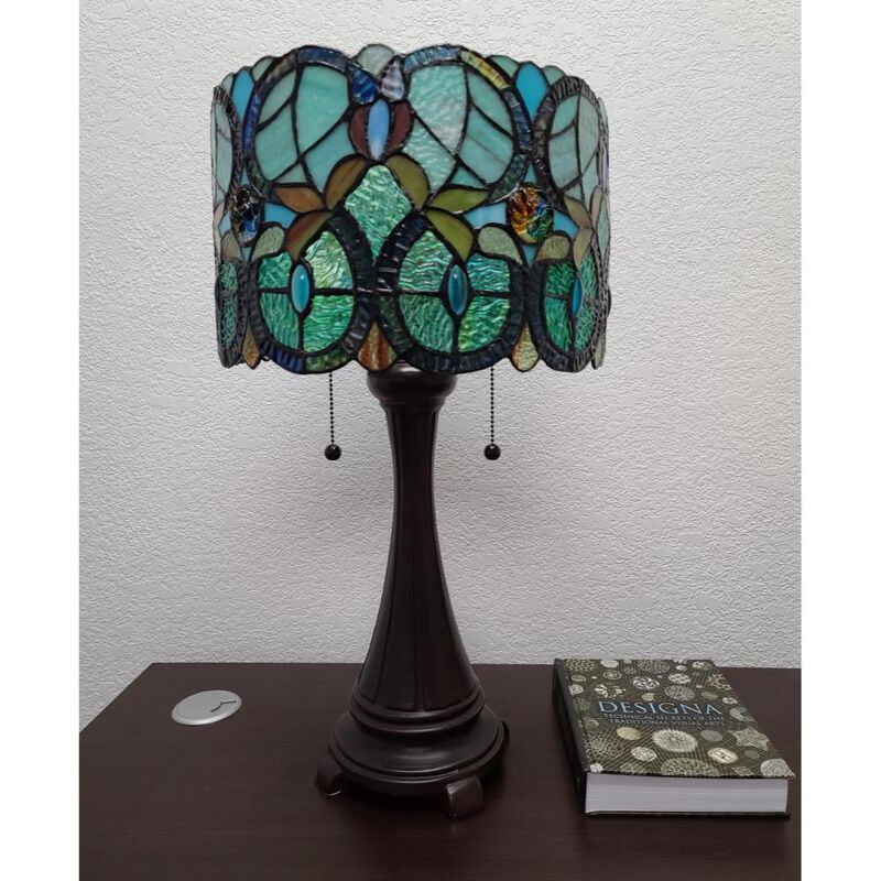 Hivvago 22" Dark Brown Metal Two Light Candlestick Table Lamp With Green Shade