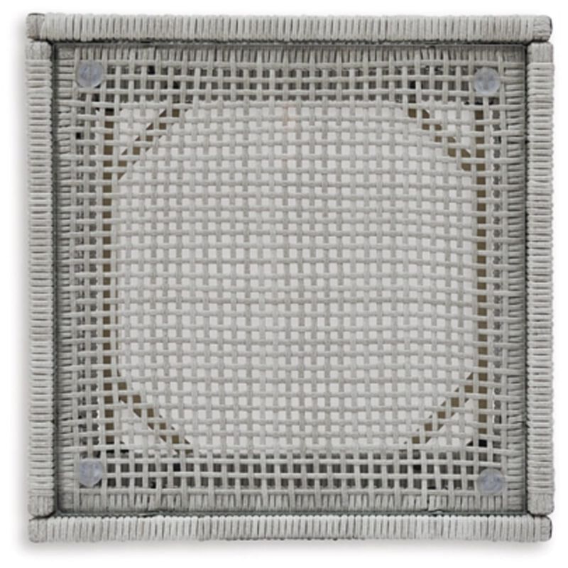 Yami 23 Inch Outdoor Side End Table, Resin Wicker, Tempered Glass Top, Gray - Benzara