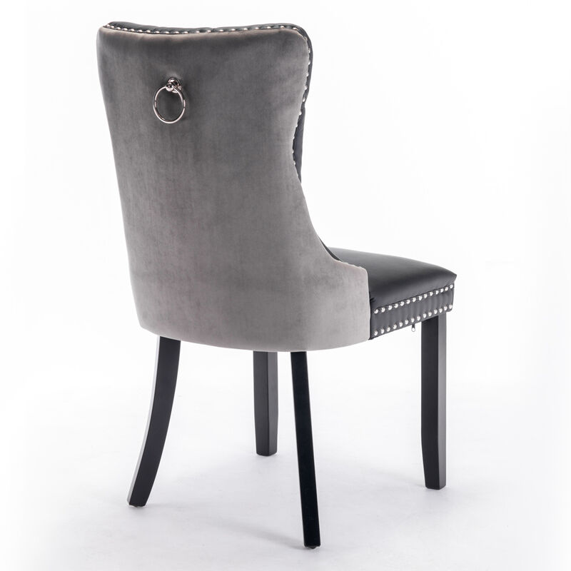 Streamdale Contemporary Tufted Dining Chairs Set, Black+Gray image number 4