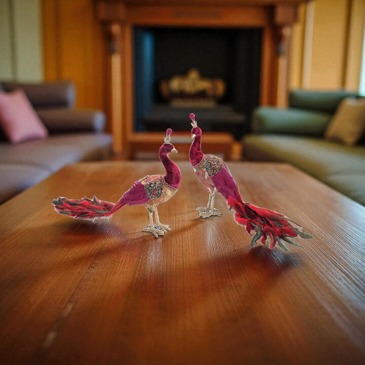 Set of 2 Beaded Royal Peacock Shelf Sitters for Holiday Mantel or Table Display