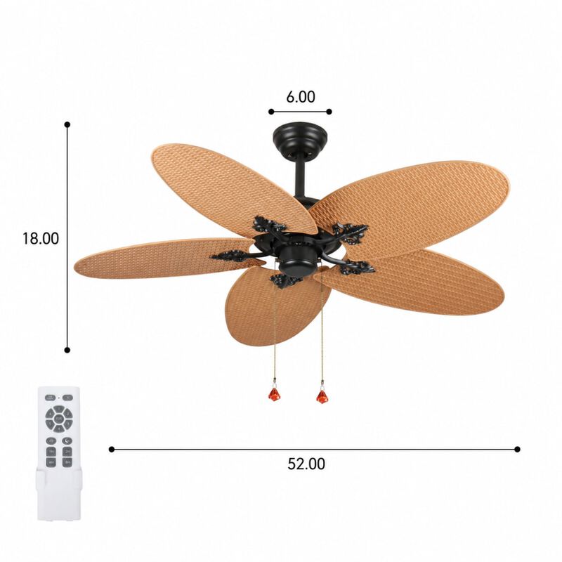 ELEMENT ACE 52 Inch Tropical Indoor Outdoor Ceiling Fan with 5 Palm Leaf Blades, Pull Chain Control, Dual Mount Options, No Light Design Ideal for Patios Bedrooms Living Areas image number 0