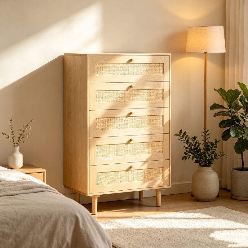 Nadwox 5-Drawer Rattan Dresser image number 1